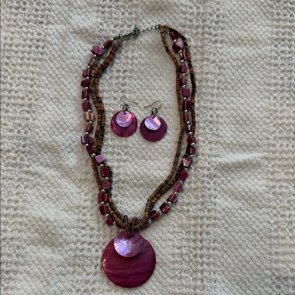 Blush Pink Shell Necklace & Earring Set Elegant Coastal Style